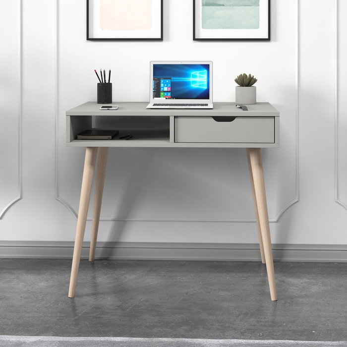 Hanah Home Mesa de Estudio Gris y Madera con Estantes